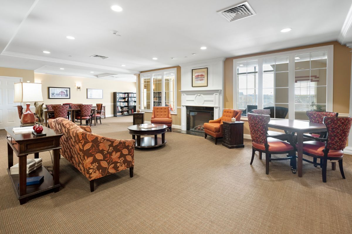 Open space Library and Sitting Area in Arbour Square of Harleysville PA independent senior community.