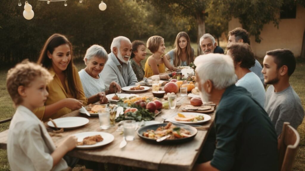 Multi-generational family meal family relationships