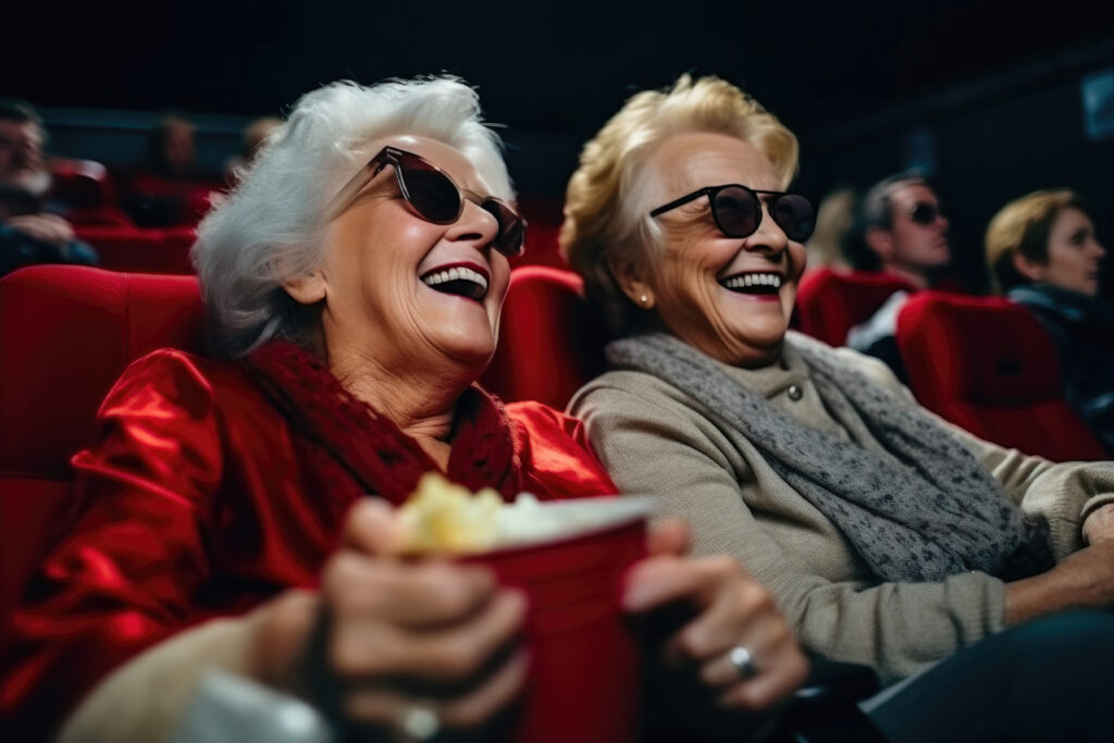 Seniors watching a movie together true connection communities 55 plus communities