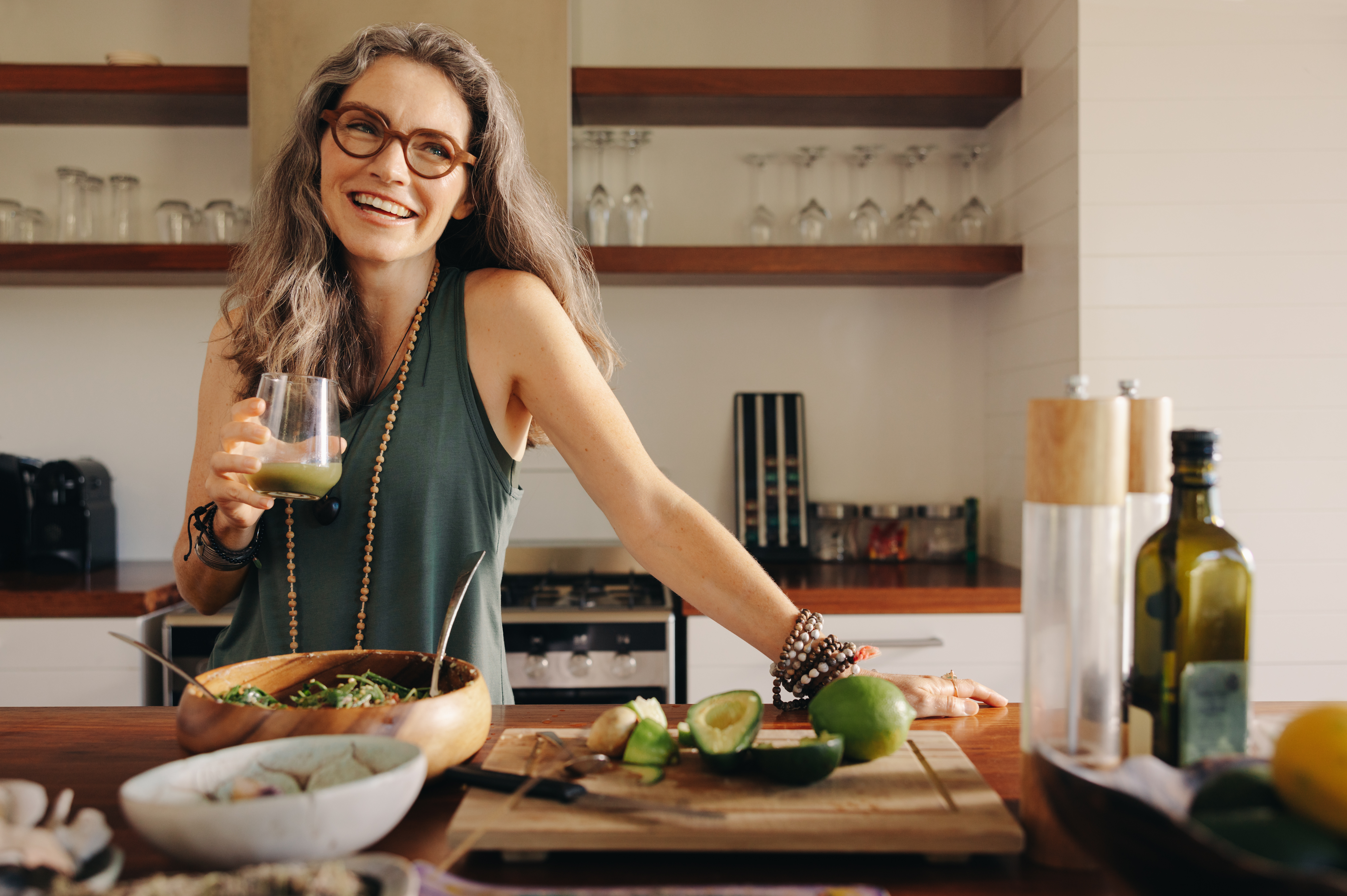 Vitamins-for-Seniors-Healthy-Lunch-Senior-Women-Smiling-Drinking-Green-Juice