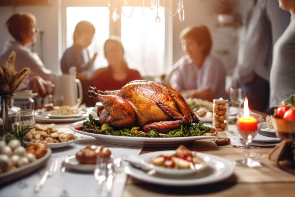 thanksgiving-activities-for-seniors-table-spread-with-people-conversating