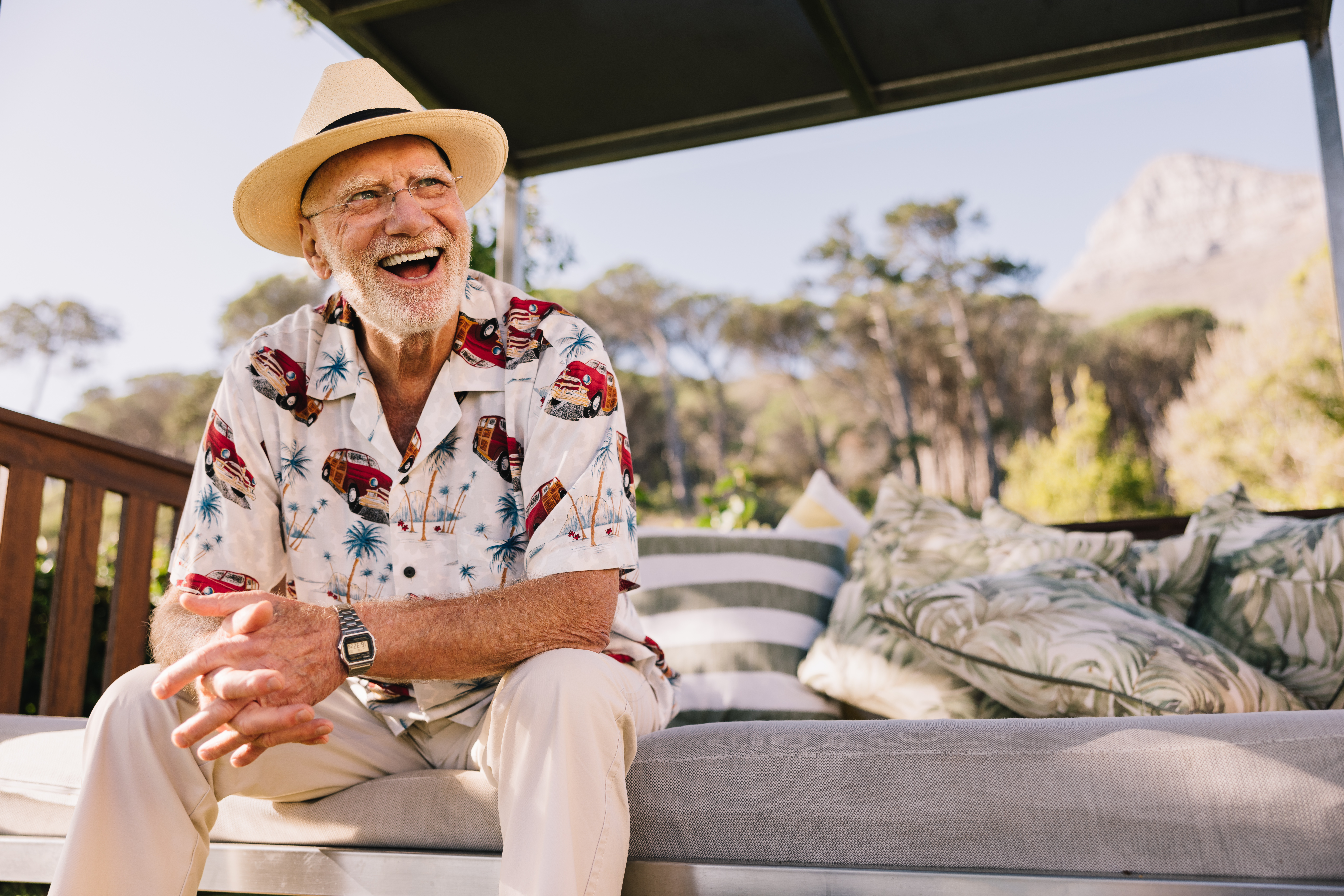 mindfulness in seniors man relaxing on vacation during retirement