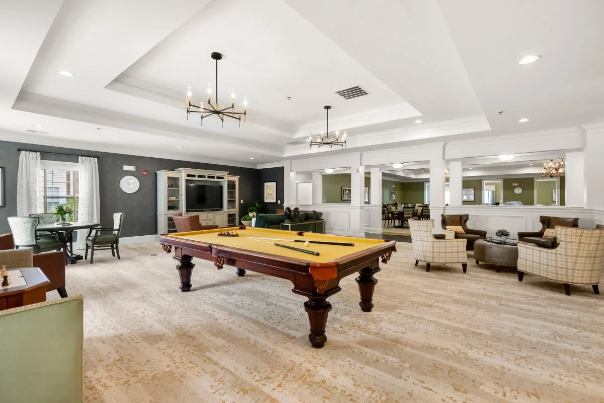 Game Room in Verena at the Glen Senior Living Community Glen Allen Virginia Billiards and Game Room
