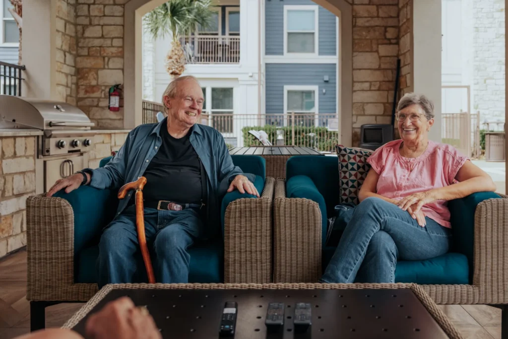Chesapeake Bay residents sitting outside on the patio together